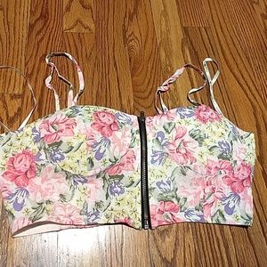 Forever 21 front zip bustier floral top